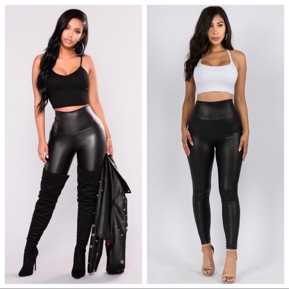 NEW FALL WOMEN’S TRENDY BLACK FAUX SPANX LEATHER LEGGINGS - Picture 1 of 16